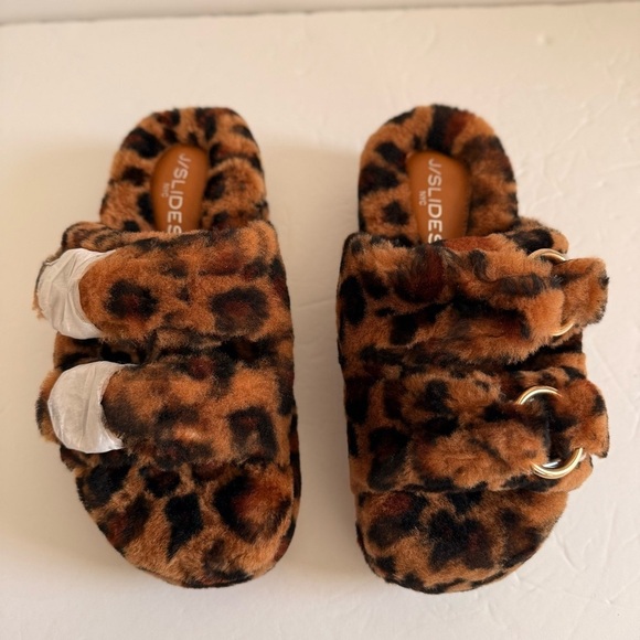 JSLIDES Shearling Animal Print Slippers Women Size 6 - Picture 10 of 15